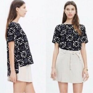 Madewell Black and White Geometric Batik Women's Top - Large